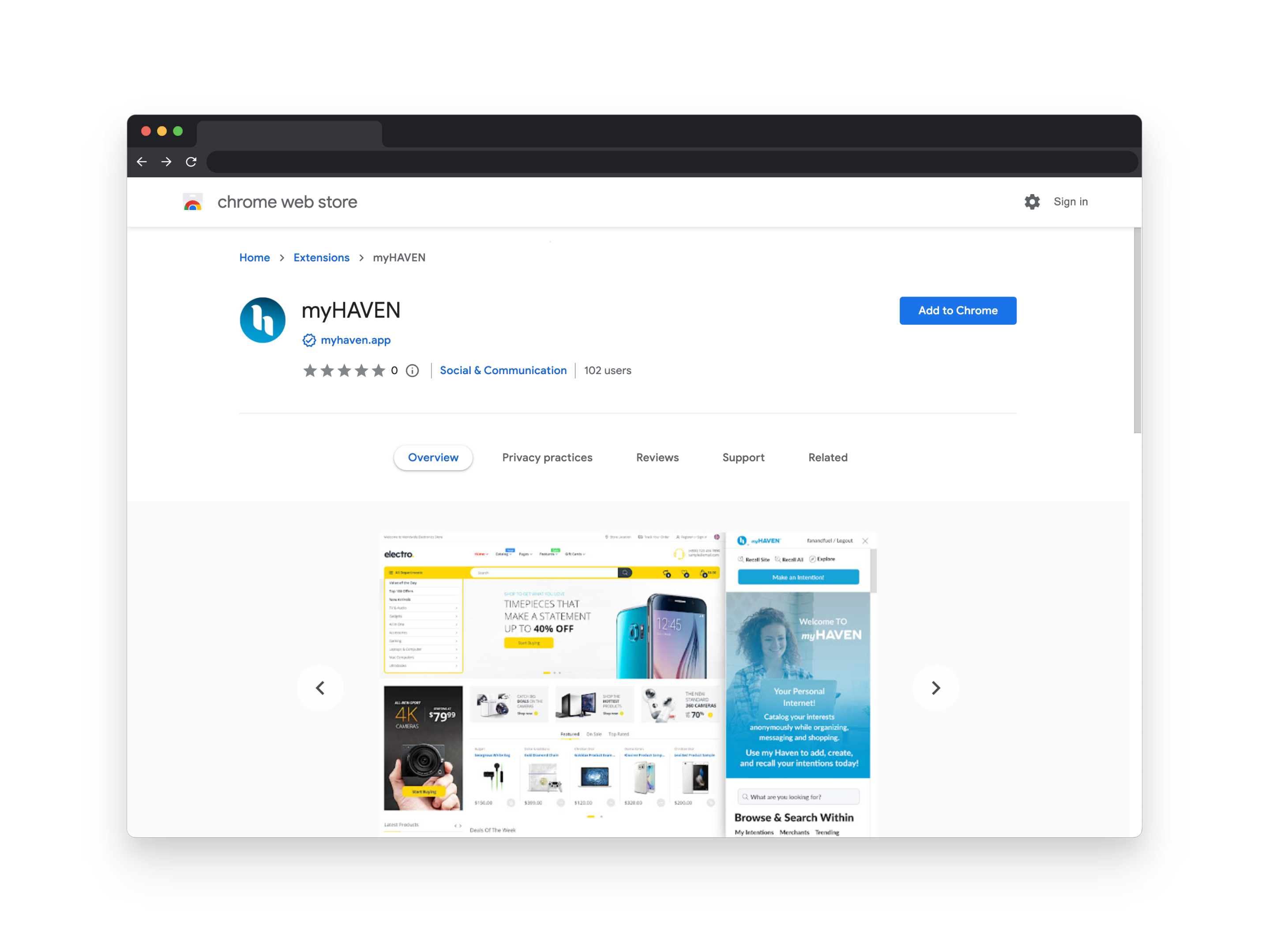myHAVEN Chrome Web Store